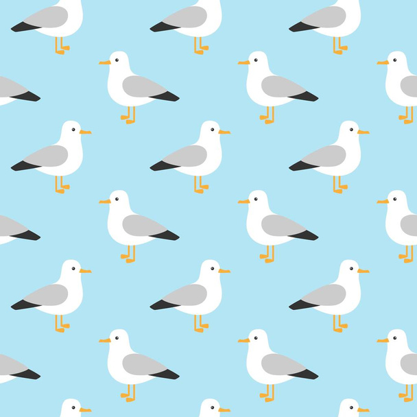 Modern childish seamless pattern with seagulls in vector. Cute cartoon seagulls. Summer vacation. Good for print. - Vektor, obrázek