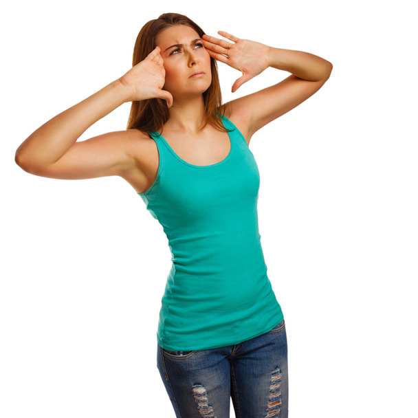 Väsynyt nainen kipu stressi päänsärky, kädestä pitäminen
 - Valokuva, kuva