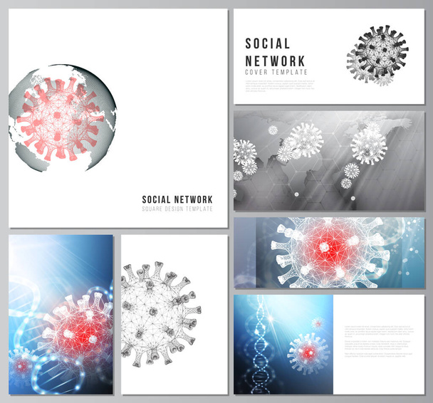 Vector layouts of social network mockups for cover design, website design, website backgrounds or advertising. 3d medical background of corona virus. Covid 19, coronavirus infection. Virus concept. - Vector, Image