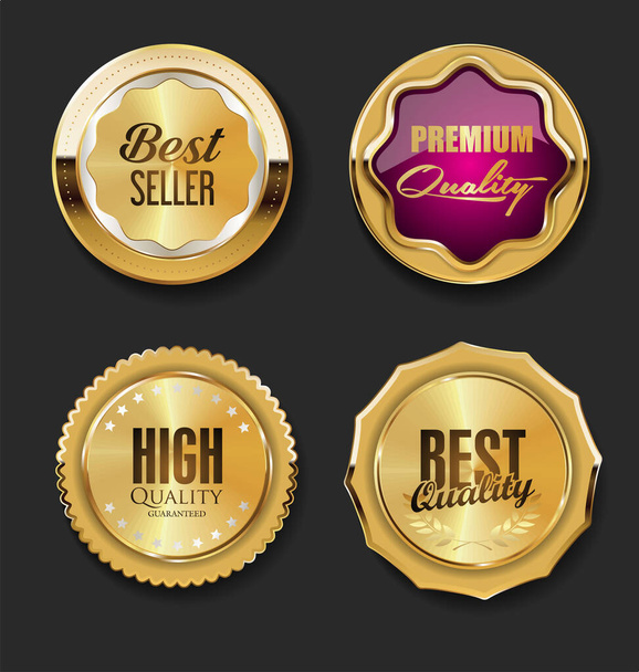 Collection of golden badges and labels retro style  - Vector, Image