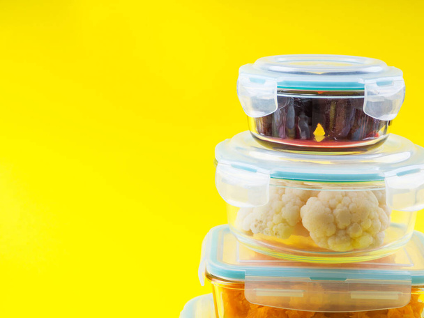 Stack of airtight glass containers with cooked food - Photo, Image