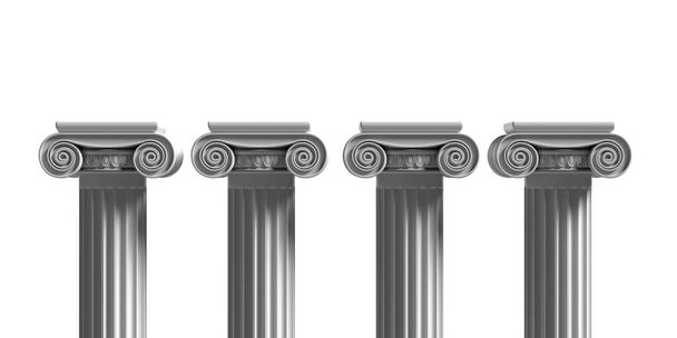 柱の台座、古代ギリシャの石の大理石、白い色の背景に対して隔離された4つのイオンスタイルの列の部分、プレゼンテーション広告テンプレート。3Dイラスト - 写真・画像