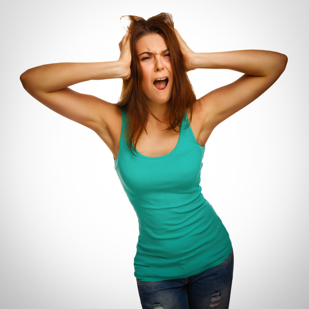 Woman screaming wild hair opened her mouth - Photo, Image
