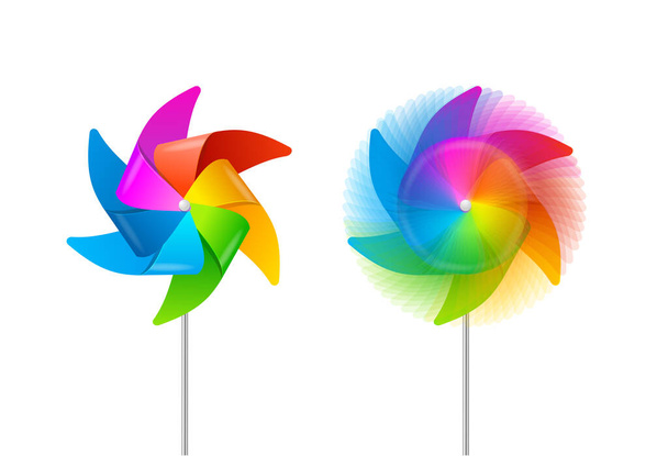 Realistic Detailed 3d Color Windmill Set. Vector - Διάνυσμα, εικόνα
