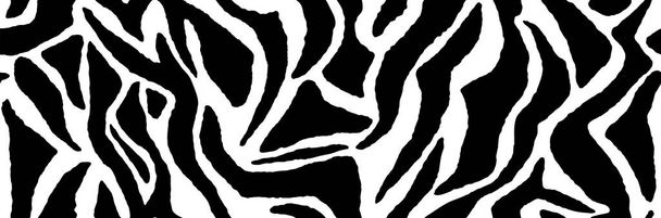 ゼブラファー-ストライプの肌、動物のパターン。テクスチャを繰り返します。黒と白のシームレスな背景。ベクトル壁紙 - ベクター画像