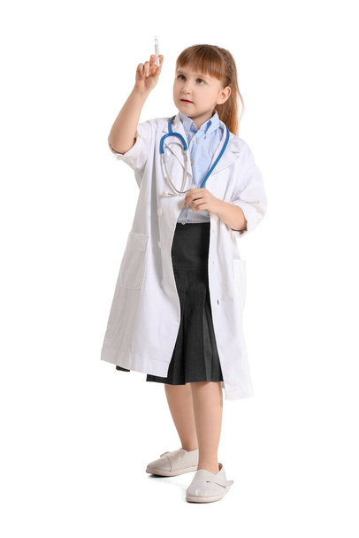 Cute little doctor on white background - Photo, image