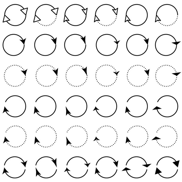 Lapos és vékony vonalú körkörös nyíl ikonok készlet, vektor illusztráció - Vektor, kép