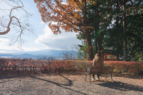 Japán juharfalevelek. Közelről a vörös juharfalevelek. Ősi japán templom a parkban, a fák őszi színeivel. - Fotó, kép