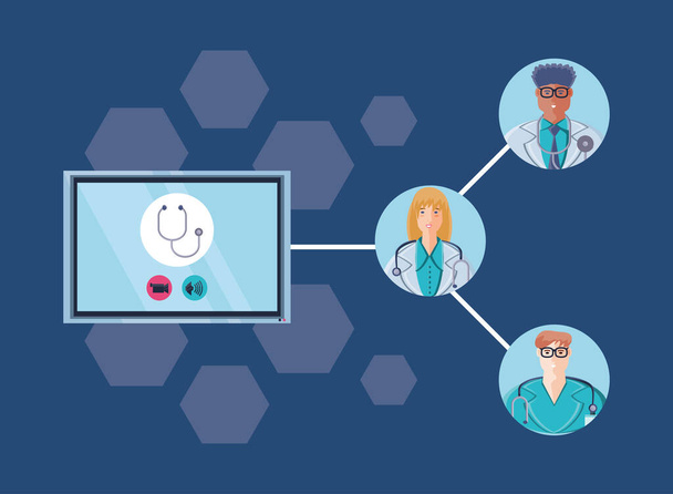 póster de apoyo médico en línea con iconos de la tecnología
 - Vector, Imagen