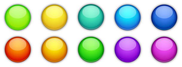 Set of glossy round buttons. Vector illustration. Colored buttons isolated on white background. Realistic buttons - ベクター画像
