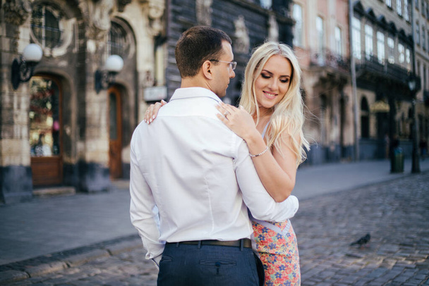 Loving couple walking in the city. Lviv - 写真・画像