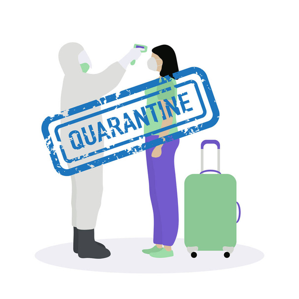 Vector illustration Quarantine. Returning infected tourists home. Coronavirus China virus COVID-19 Quarantine Pandemic Reducing risk of infection, disease prevention measures Stay at home. Health care - Вектор, зображення
