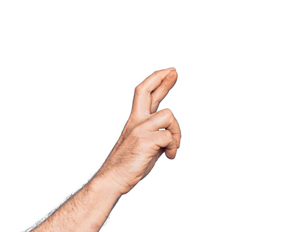白い背景ジェスチャー指を渡り、迷信と幸運ジェスチャー、幸運と希望の表現 - 写真・画像