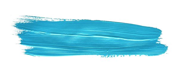 Türkis-blauer Pinselstrich auf isoliertem Hintergrund, Leinwand-Aquarellstruktur - Foto, Bild