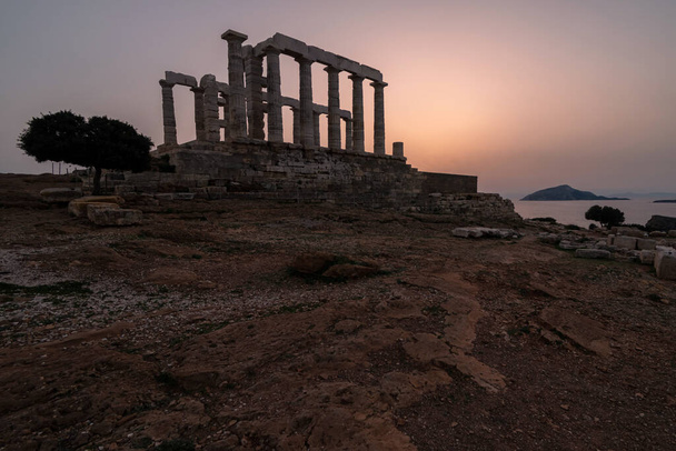 Poseidonův chrám v mysu Sounion při západu slunce, Řecko - Fotografie, Obrázek