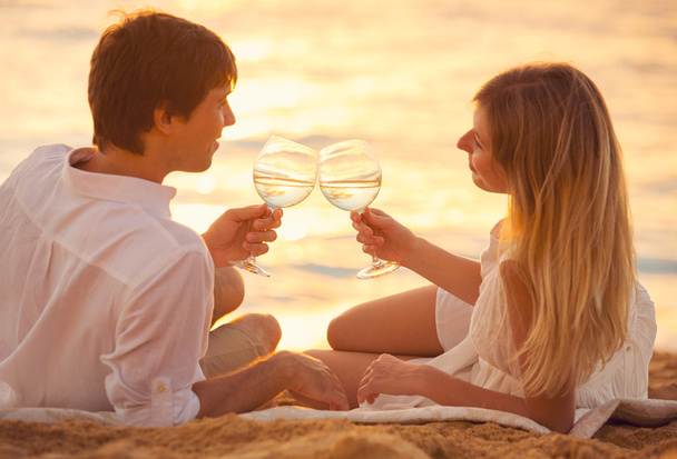 Honeymoon concept, Man and Woman in love, Couple enjoying glass - Fotoğraf, Görsel