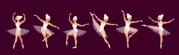 Ballerinas. Set of ballet dancer characters. Beautiful blond girl performance. Girls in pointe shoes and ballet tutu. Graceful women on stage. Opera concept. Modern vector illustrations for web, app. - Vector, Image