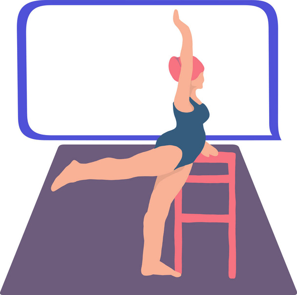 Illustrazione vettoriale su uno sfondo trasparente esercizi di fitness per le donne incinte. Esercizi in piedi alzando braccia e gambe vicino a una sedia. Il concetto di educazione fisica
. - Vettoriali, immagini
