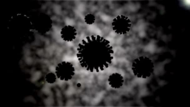 3D animation πολλών ιών, βακτηριολογικό υπόβαθρο. Η ιδέα του covid-19 coronavirus, μια παγκόσμια απειλή - Πλάνα, βίντεο