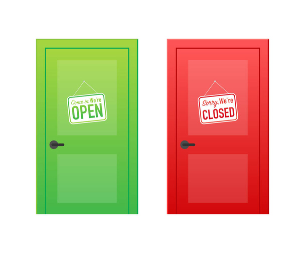 Open end closed door. Interior design. Business concept. Front view. Home office concept. Business success - Vector, Image