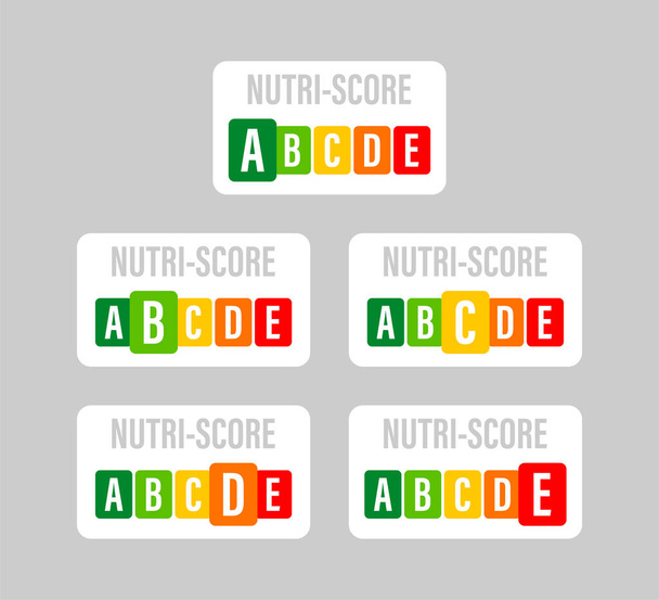 Score Nutri pour la conception d'emballages. Logo, icône, étiquette. Illustration vectorielle - Vecteur, image