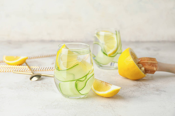 Glasses of healthy infused water on table - Photo, Image