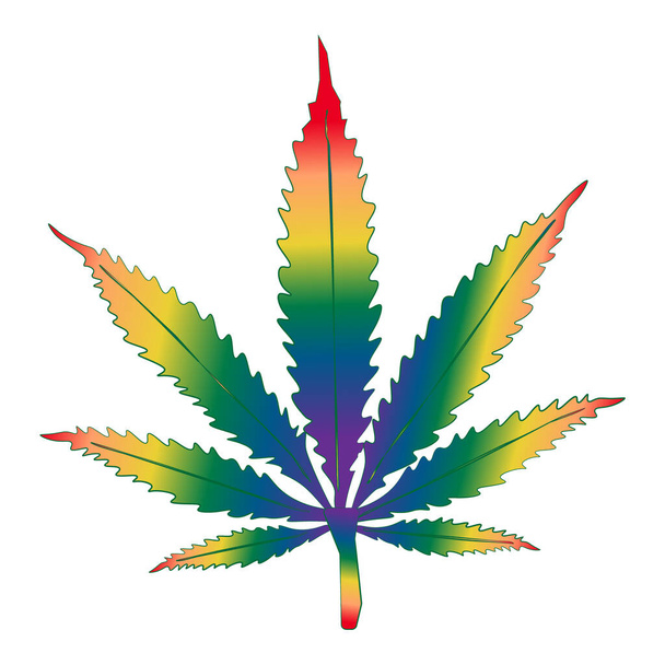 feuille de cannabis peinte avec des couleurs arc-en-ciel sur fond blanc. Symboles LGBT
 - Vecteur, image