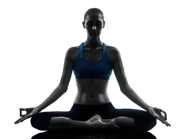 woman exercising yoga meditating silhouette - Photo, Image