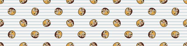 Kawaii takoyaki japonés bento caja de harina sin costura frontera vectorial. Pelotas de pulpo oriental dibujadas a mano. Linda comida callejera de mariscos para viajar por toda la impresión. Fondo de receta asiática
.  - Vector, Imagen