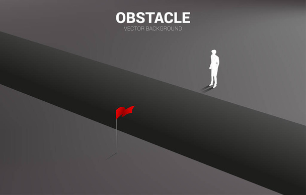 silueta de hombre de negocios de pie en el abismo mirando a la meta. concepto de desafío empresarial y obstáculo
 - Vector, imagen