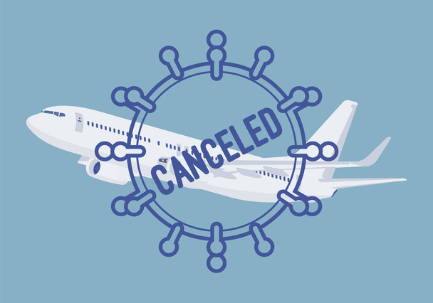 Vol annulé avec symbole de coronavirus, service réduit aéroport
 - Vecteur, image