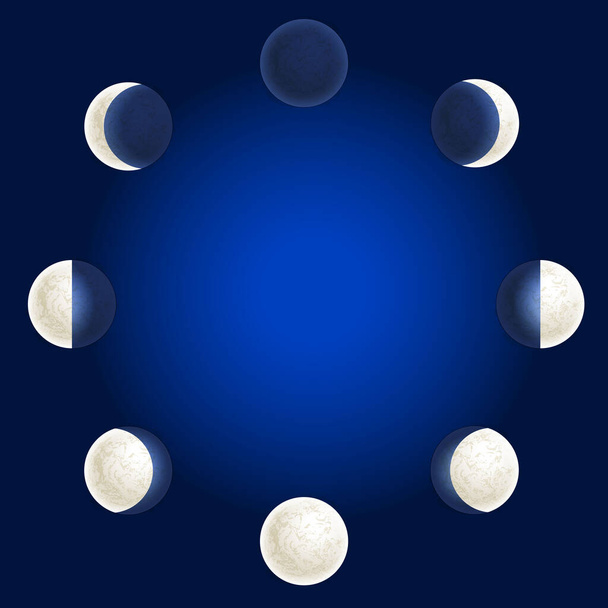Moon phases illustration, celestial space planet poster background. Astrology poster. Vector illustration. Full Moon surface background. - Vektor, kép