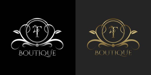 Luxus logó levél T Sablon Vector Circle étterem, Royalty, Boutique, Cafe, Hotel, Heraldic, Ékszerek, Divat és egyéb márka identitás vektor illusztráció - Vektor, kép