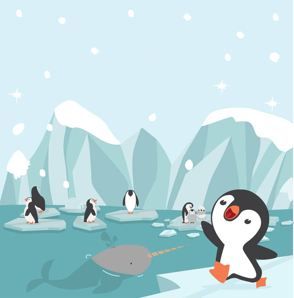 Cartoon Penguin cartoon on ice floe background - Vektori, kuva