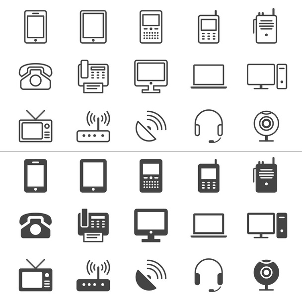 Dispositivo de comunicación iconos delgados
 - Vector, imagen
