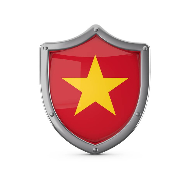 Vietnam security concept. Metal shield shape with national flag - Φωτογραφία, εικόνα