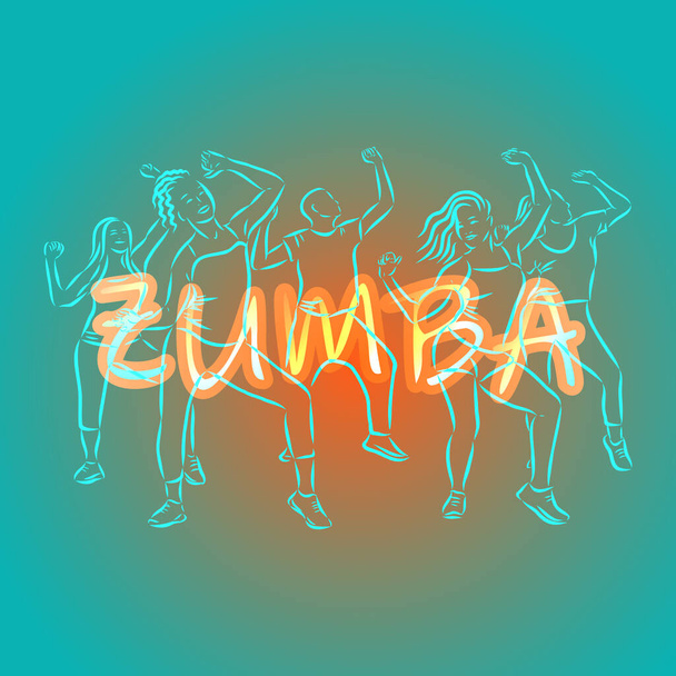 zumba bailarines ilustración. Zumba, bailarines de Zumba, bosquejo vector bailarina fitness
 - Vector, imagen