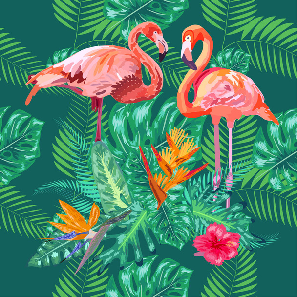 padrão sem costura de flamingos rosa pássaro na moda. arte papel de parede design
. - Vetor, Imagem