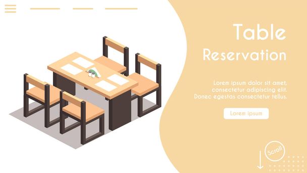 Vector banner isometric table reservation in cafe - Vector, Image