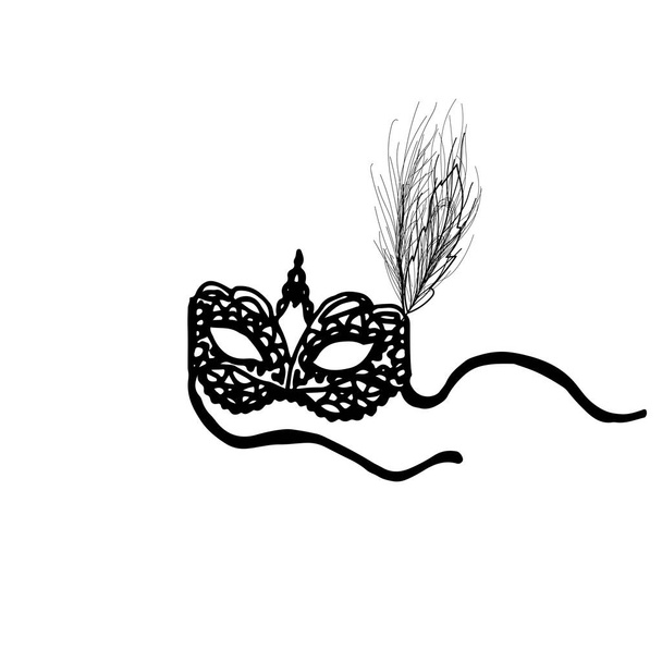Maschera carnevale in pizzo nero con piuma. Illustrazione vettoriale, elemento decorativo. Logo per accessori donna
. - Vettoriali, immagini