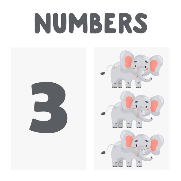 Conjunto de números para la educación infantil. Animales vector de dibujos animados para niños. Empecemos a contar cartas.
. - Vector, Imagen