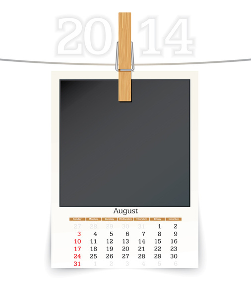 Αυγούστου 2014 φωτογραφία ημερολόγιο κάδρο - Διάνυσμα, εικόνα