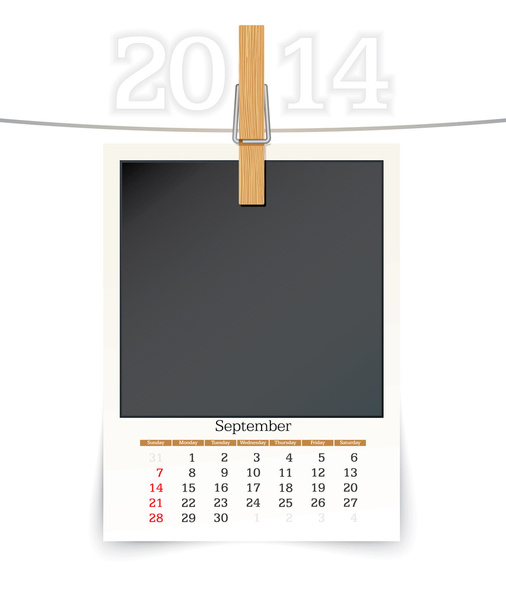september 2014 photo frame calendar - Vector, Image