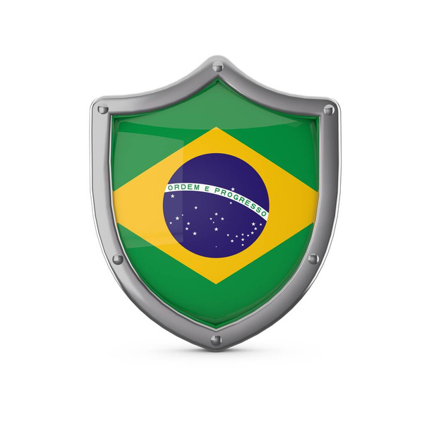 Brazil security concept. Metal shield shape with national flag - Foto, afbeelding
