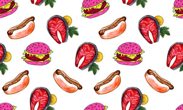 Hand drawn pink burger illustration fast food menu - Foto, Imagem