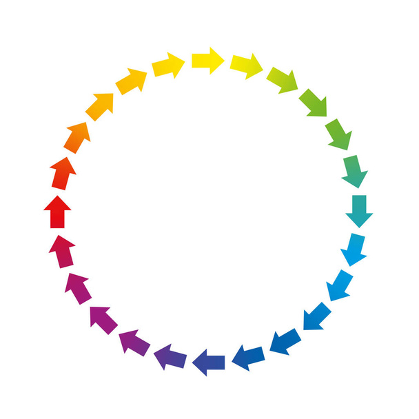 Flechas círculo. Símbolo de circuito con flechas de color gradiente de arco iris. Ilustración vectorial aislada sobre fondo blanco
. - Vector, Imagen