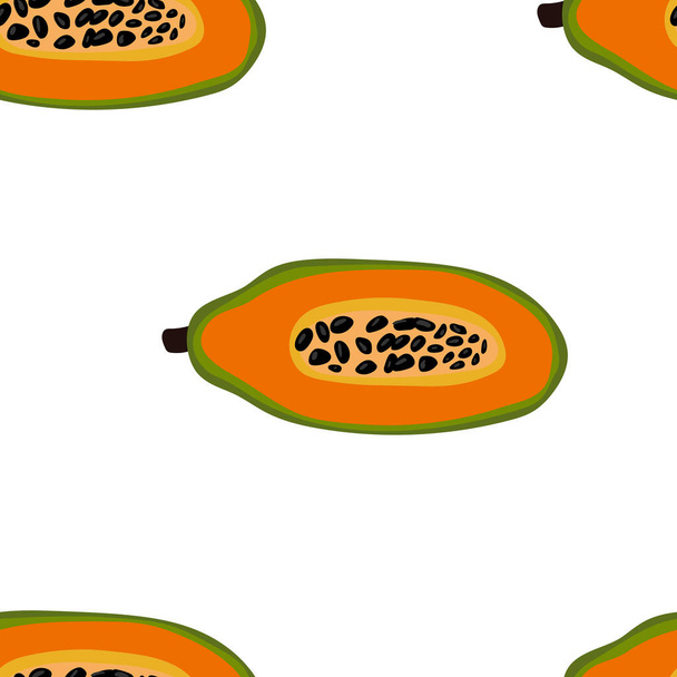 Seamless pattern with papaya. Ripe, orange and green papaya fruit. Summer background. - Vektör, Görsel