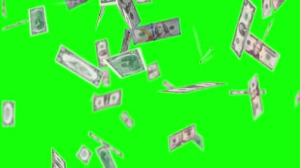 Para animasyonu. Yağmur iş animasyon yağmur dolar banknotlar yeşil üzerine yağmur - Video, Çekim