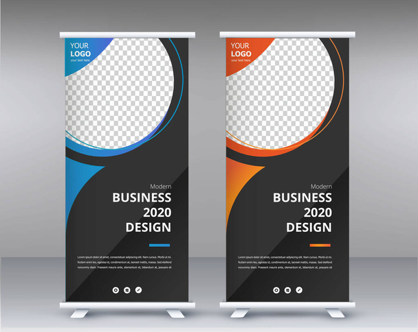 Σύγχρονη Έκθεση Διαφήμιση Trend Business Roll Up Banner Stand Poster Φυλλάδιο επίπεδη σχεδίαση πρότυπο δημιουργική έννοια. Παρουσίαση. Έκδοση κάλυψης. Διανυσματικός - Διάνυσμα, εικόνα