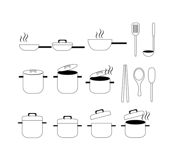 συλλογή της κουζίνας εργαλείο - κατσαρόλα, τηγάνι εικόνα διάνυσμα - Διάνυσμα, εικόνα
